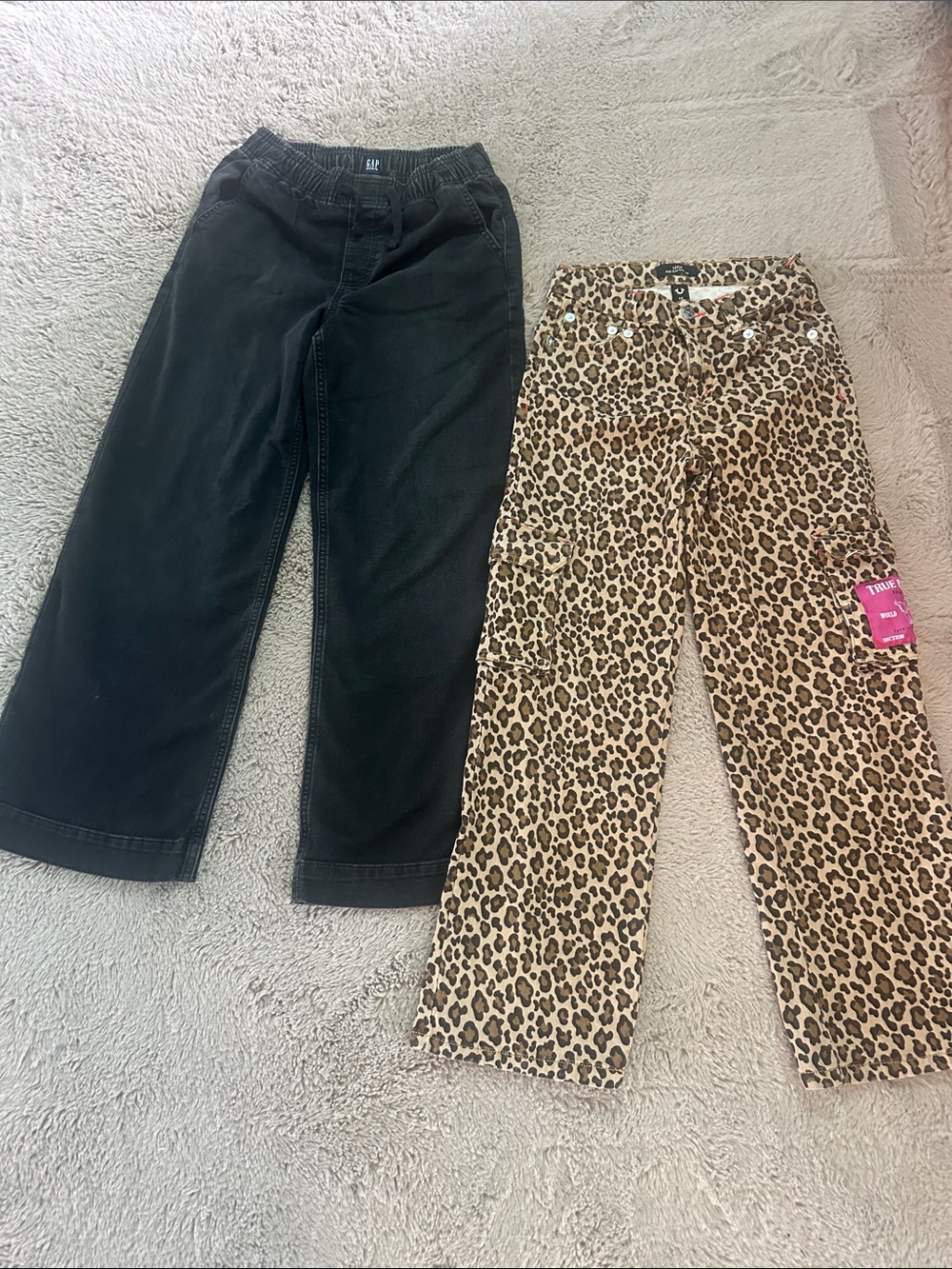 GAP Girls Black Jeans XL + True Religion Leopard Print Jeans Size 14